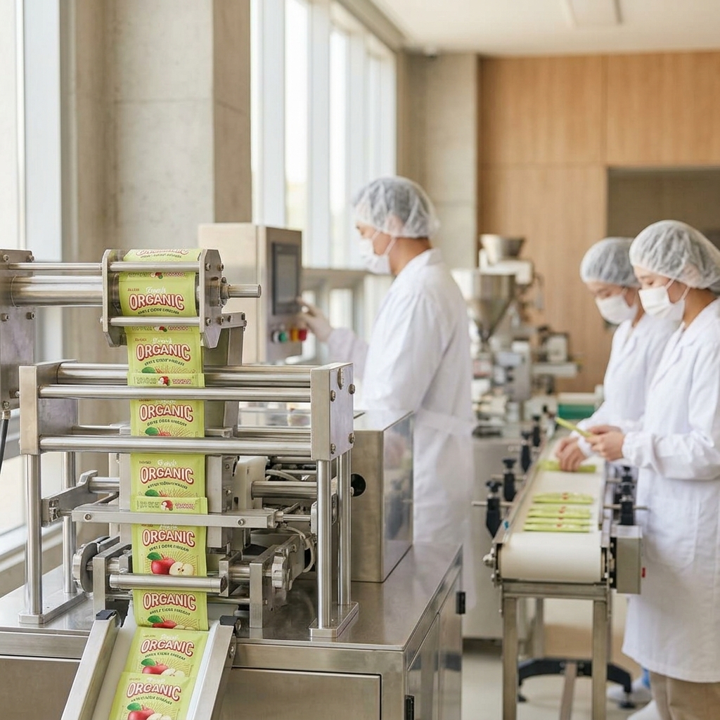 Korean food production line filling ALLBIO stick packets.