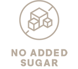 Icon of three sugar cubes crossed out with text 'NO ADDED SUGAR' below