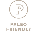 Logo with letter P inside a circle and text 'PALEO FRIENDLY' below